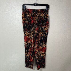 Tsesay Black Red Print Silk Drawstring Casual Pants Size 2